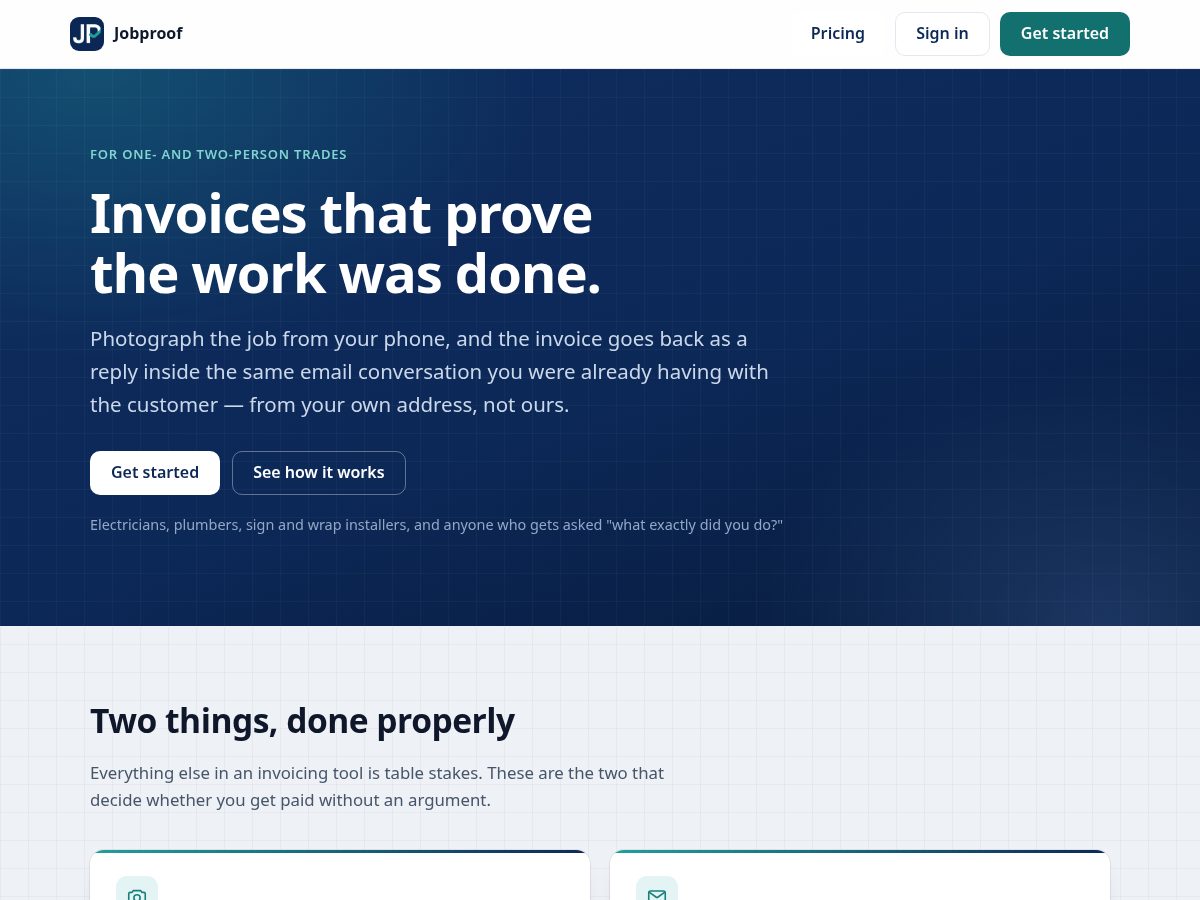 Landing-page snapshot of jobproof.tech