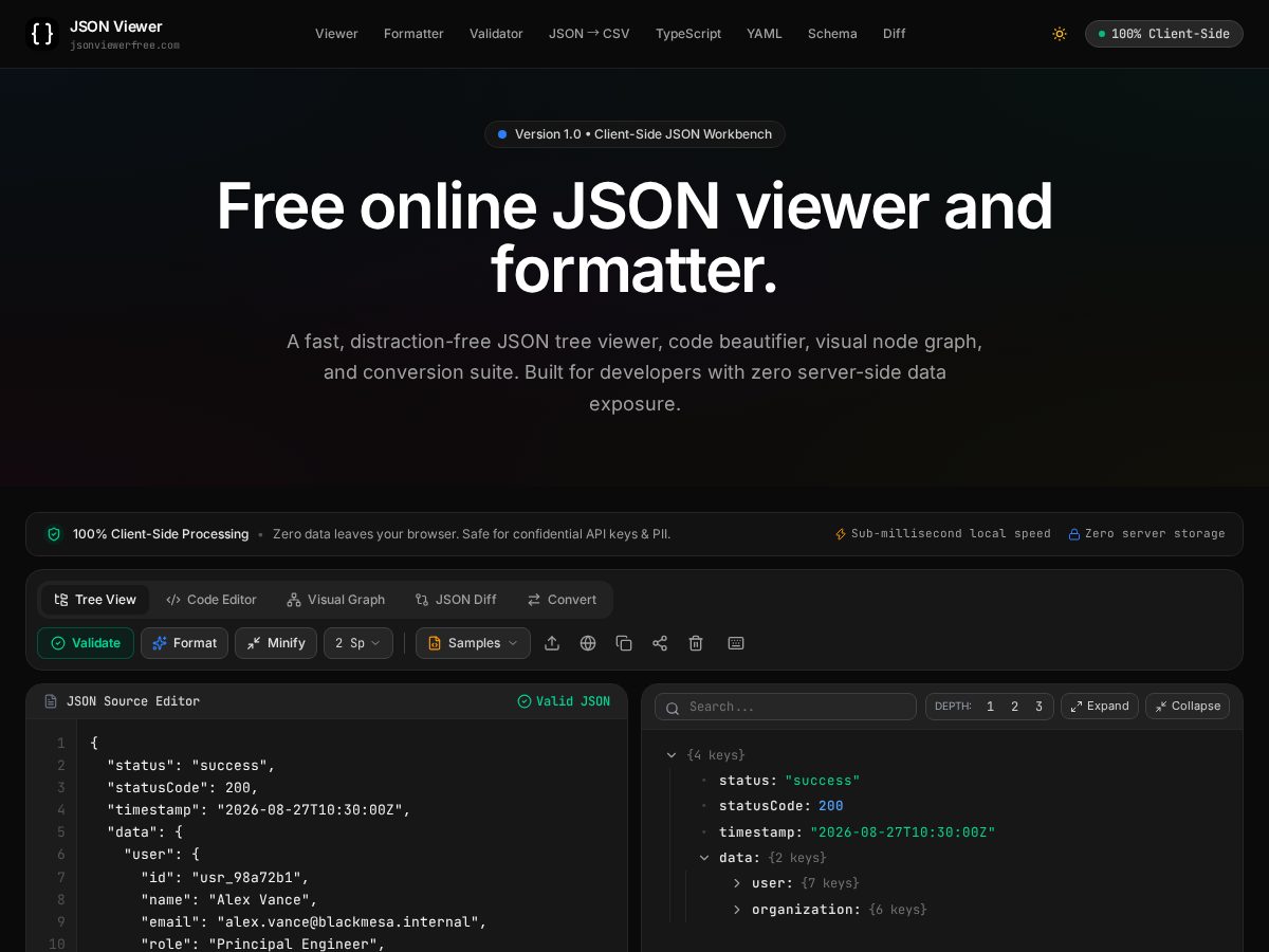 Landing-page snapshot of jsonviewerfree.com