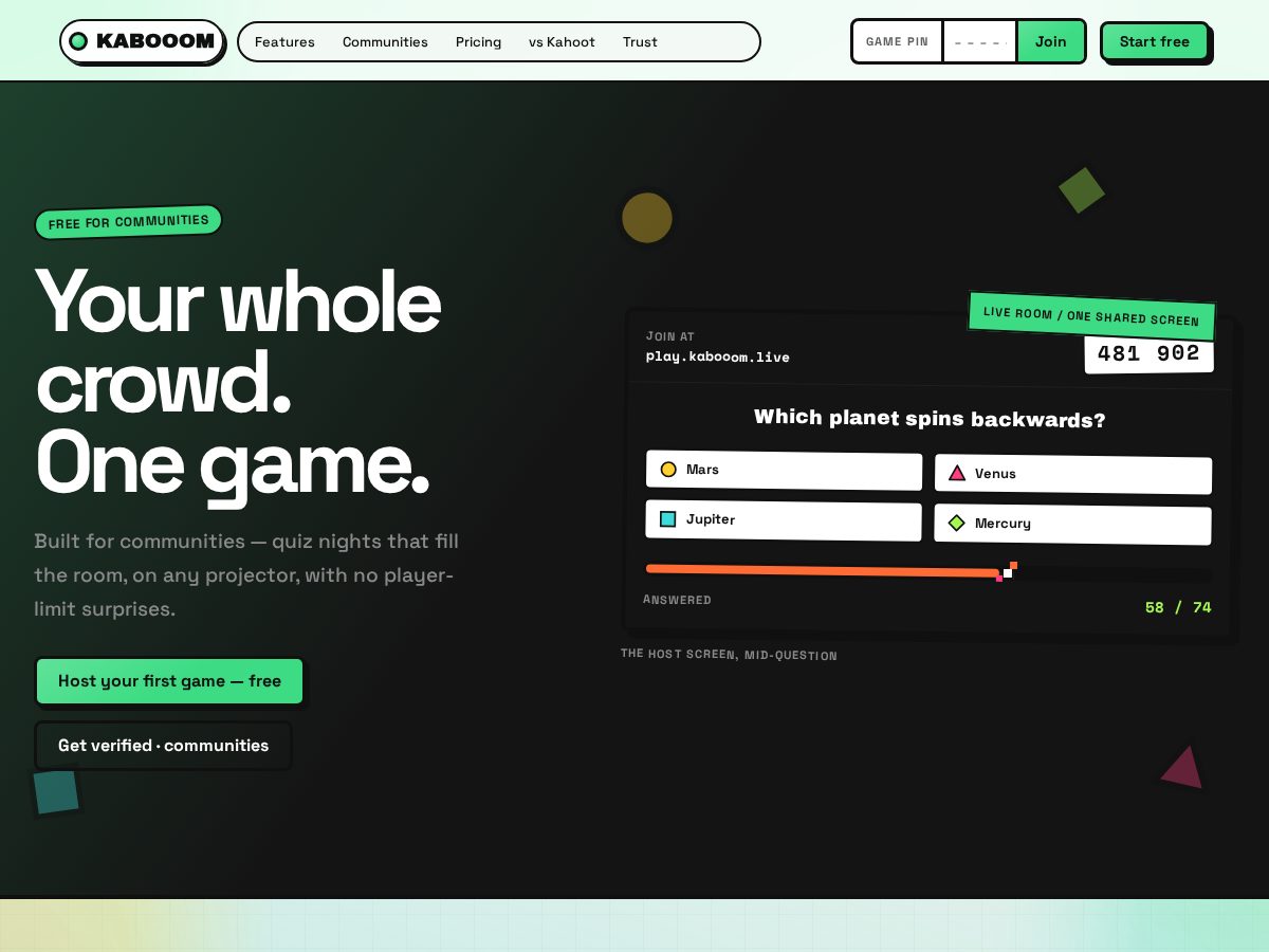 Landing-page snapshot of kabooom.live