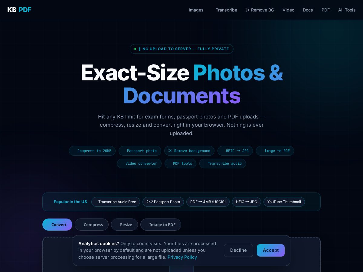 Landing-page snapshot of kbpdf.com
