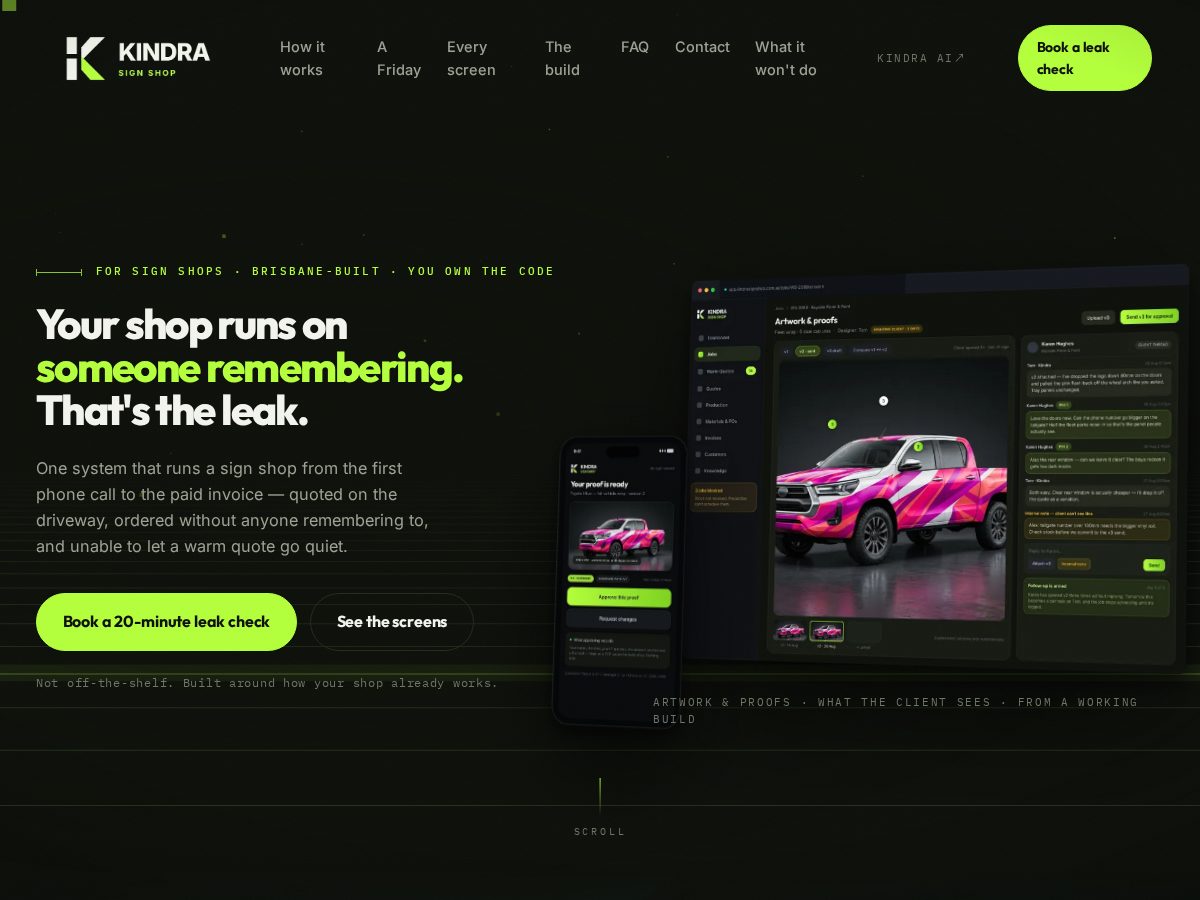 Landing-page snapshot of kindrasign.shop