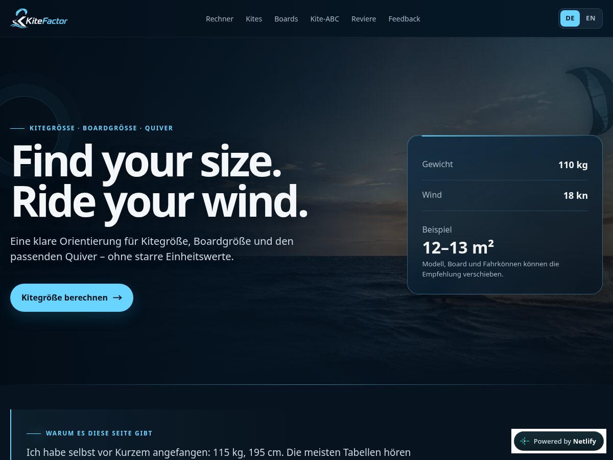 Landing-page snapshot of kitefactor.com