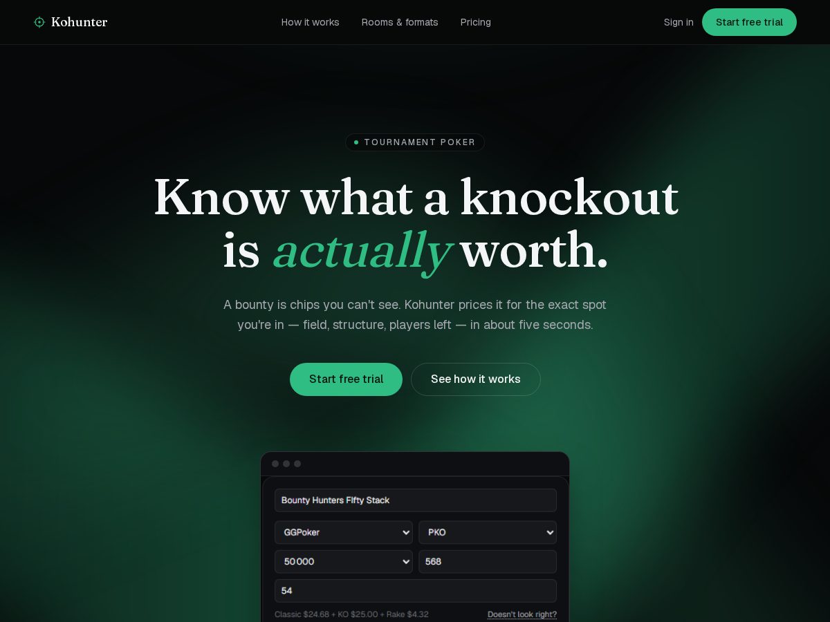 Landing-page snapshot of kohunter.com
