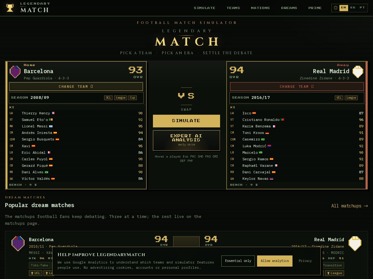 Landing-page snapshot of legendarymatch.com