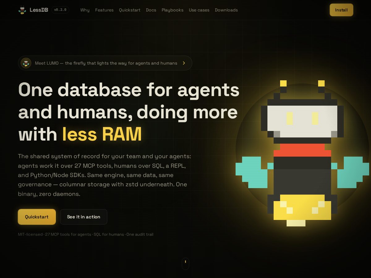 Landing-page snapshot of lessdb.dev