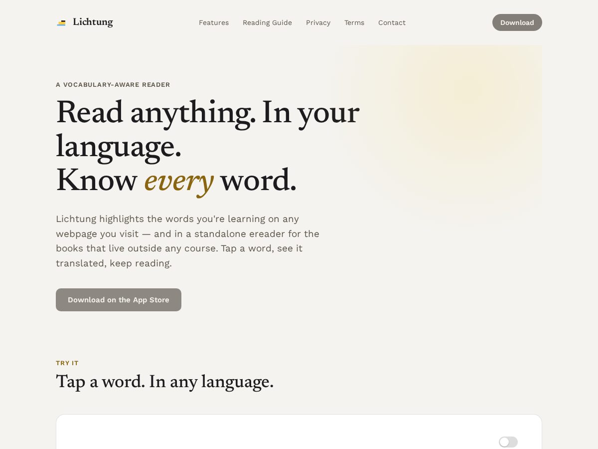 Landing-page snapshot of lichtung.xyz