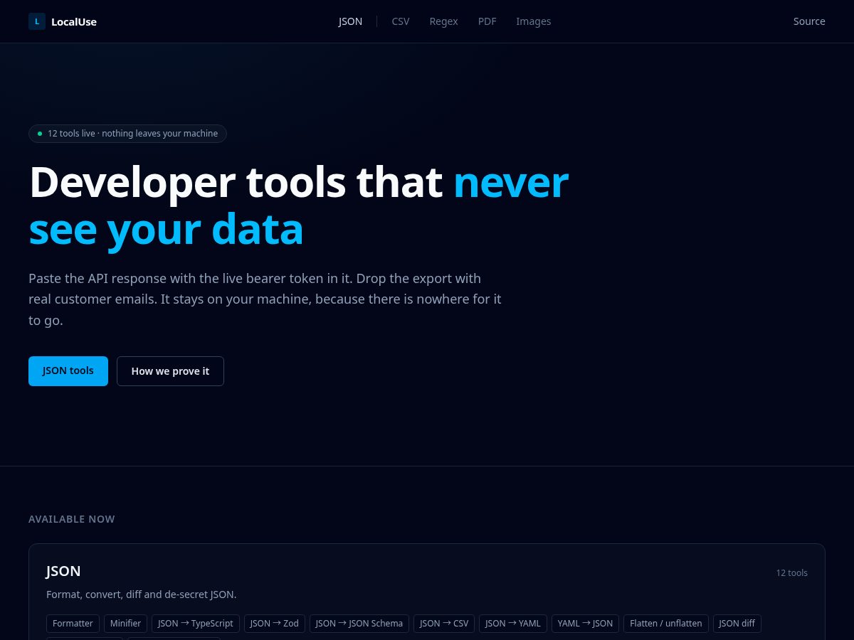 Landing-page snapshot of localuse.dev