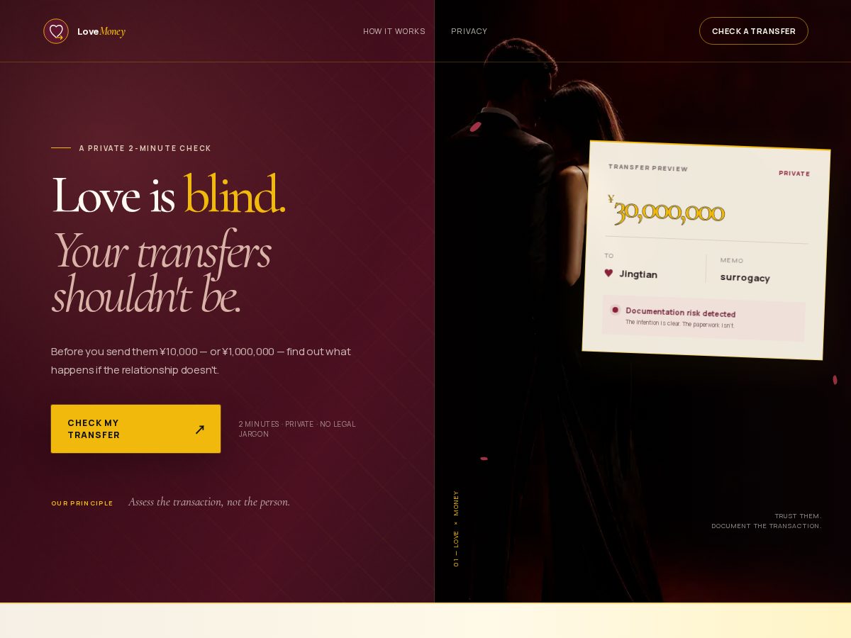 Landing-page snapshot of lovemoney.mom