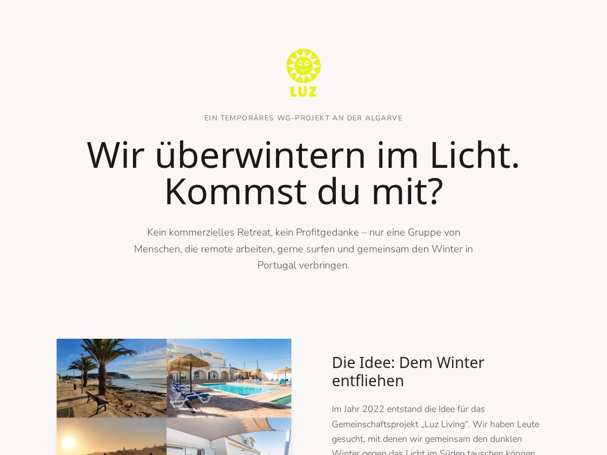 Landing-page snapshot of luzcoliving.com