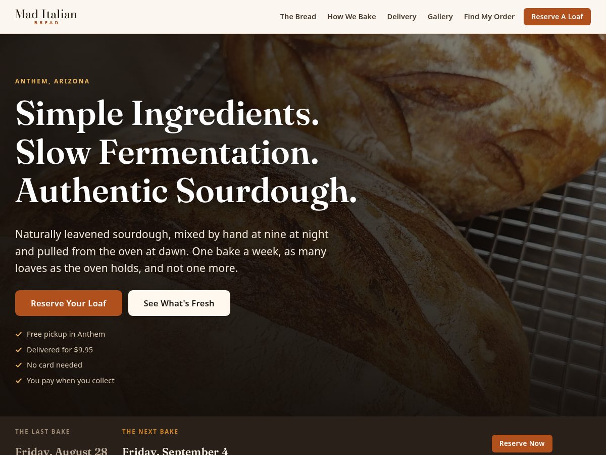 Landing-page snapshot of maditalianbread.com