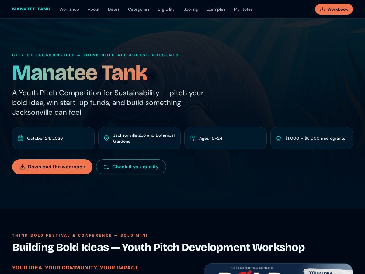 Landing-page snapshot of manateetank.com