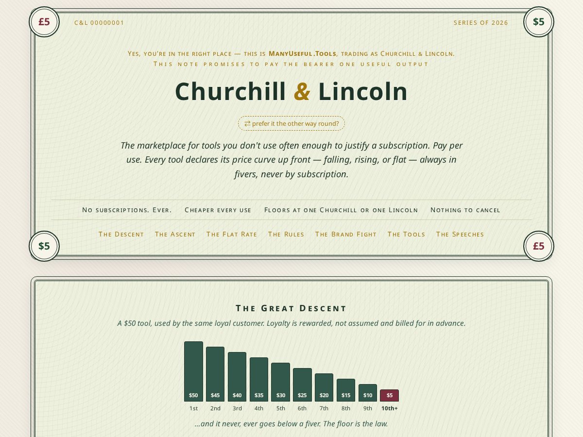 Landing-page snapshot of manyuseful.tools