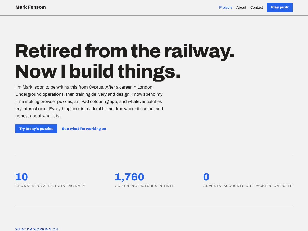 Landing-page snapshot of markfensom.dev