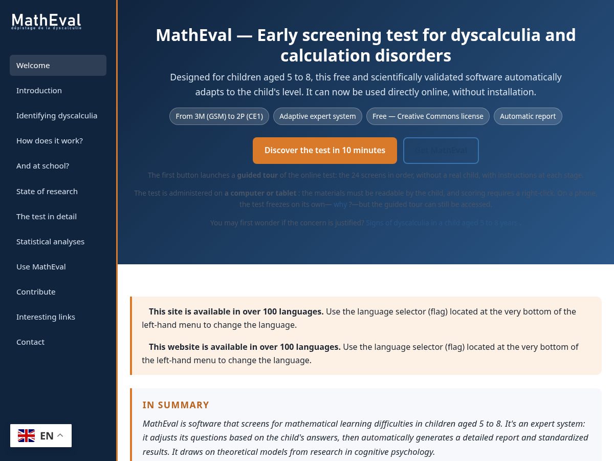 Landing-page snapshot of matheval.org
