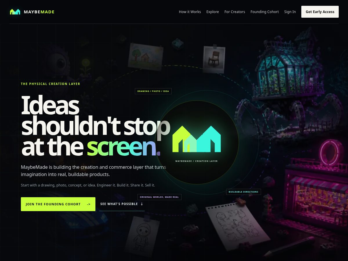 Landing-page snapshot of maybemade.com