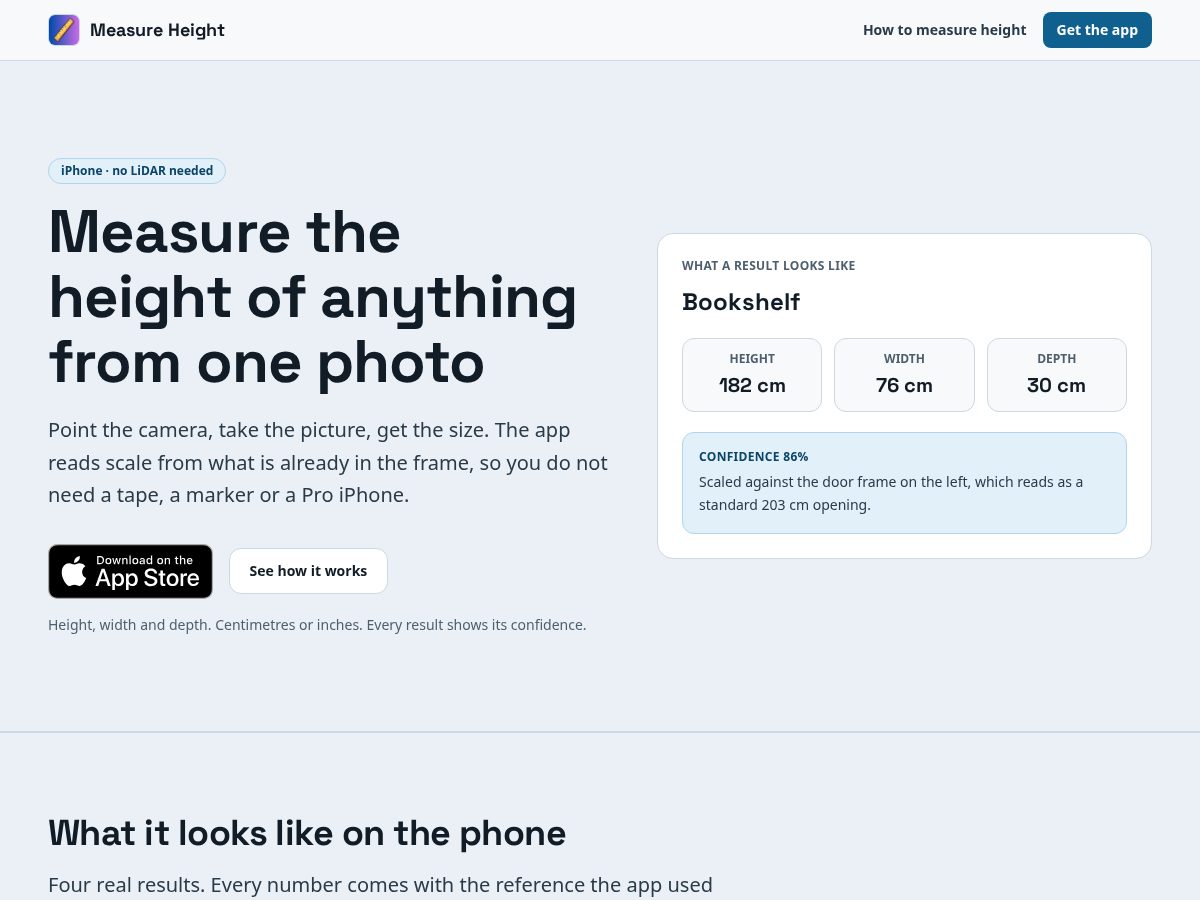 Landing-page snapshot of measureheight.app