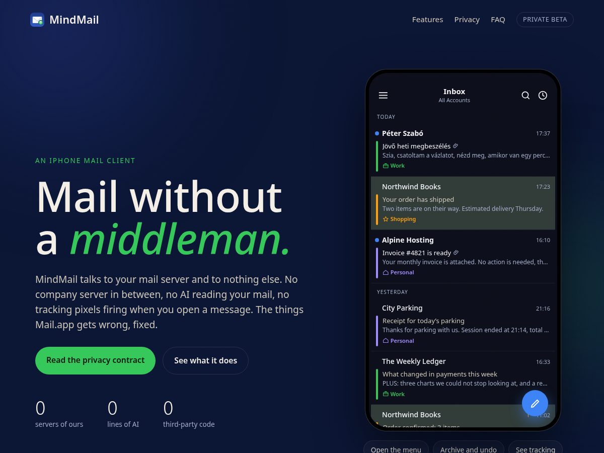Landing-page snapshot of mindmail.one