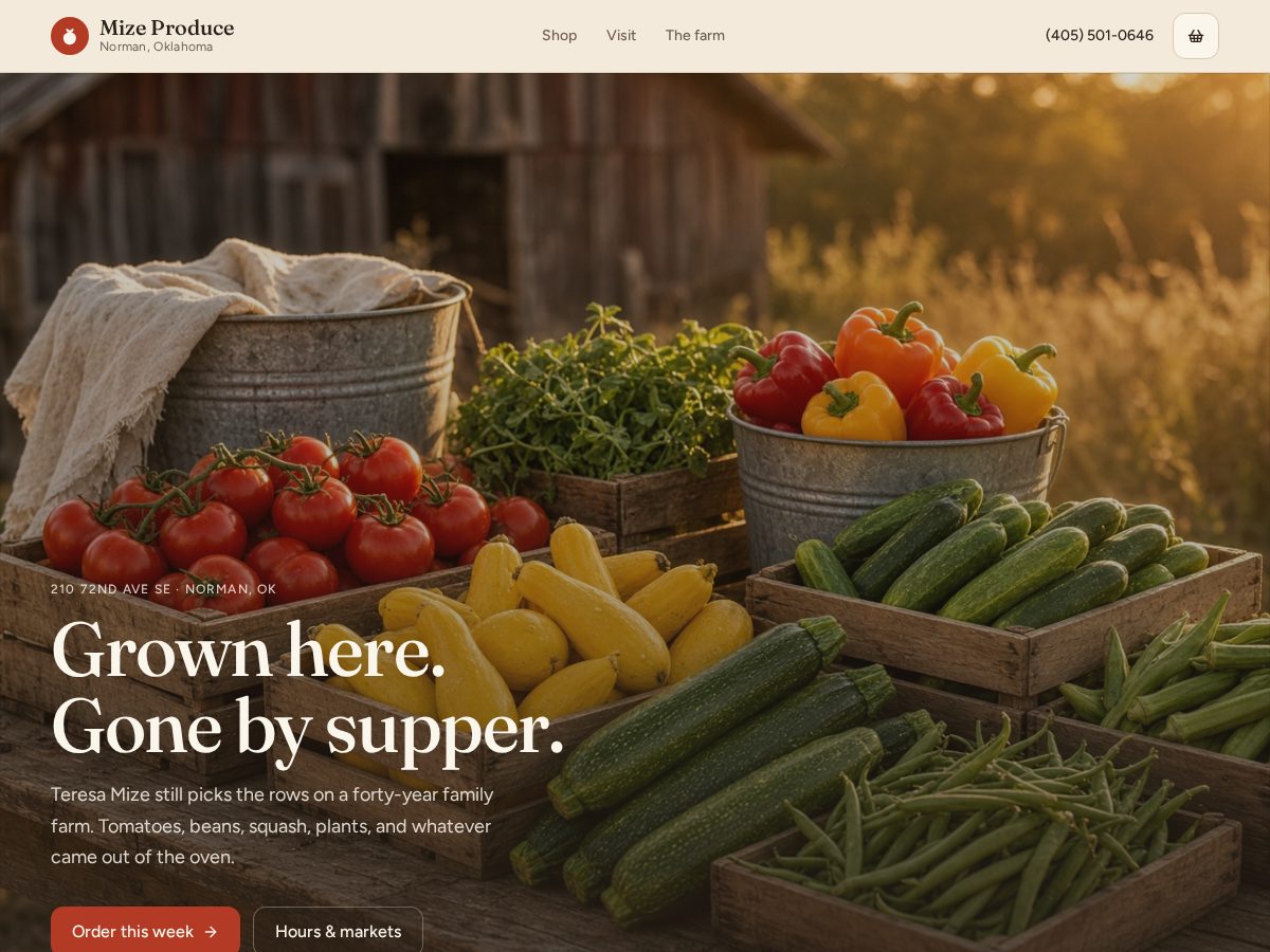 Landing-page snapshot of mizeproduce.com