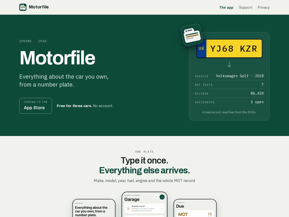 Landing-page snapshot of motorfileapp.com