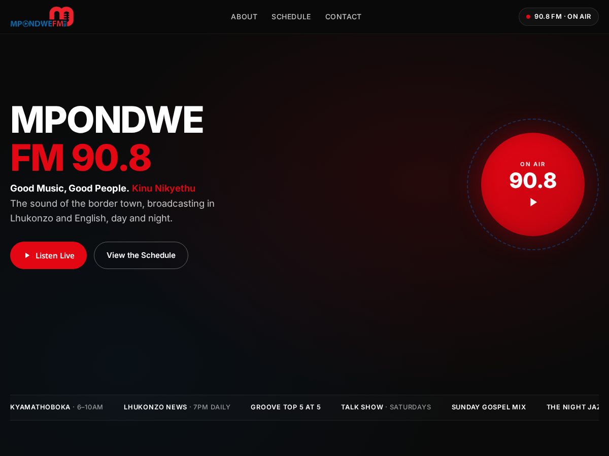 Landing-page snapshot of mpondwefm.com