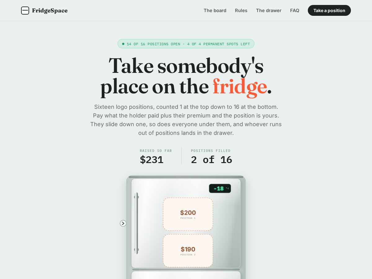 Landing-page snapshot of myfridge.space