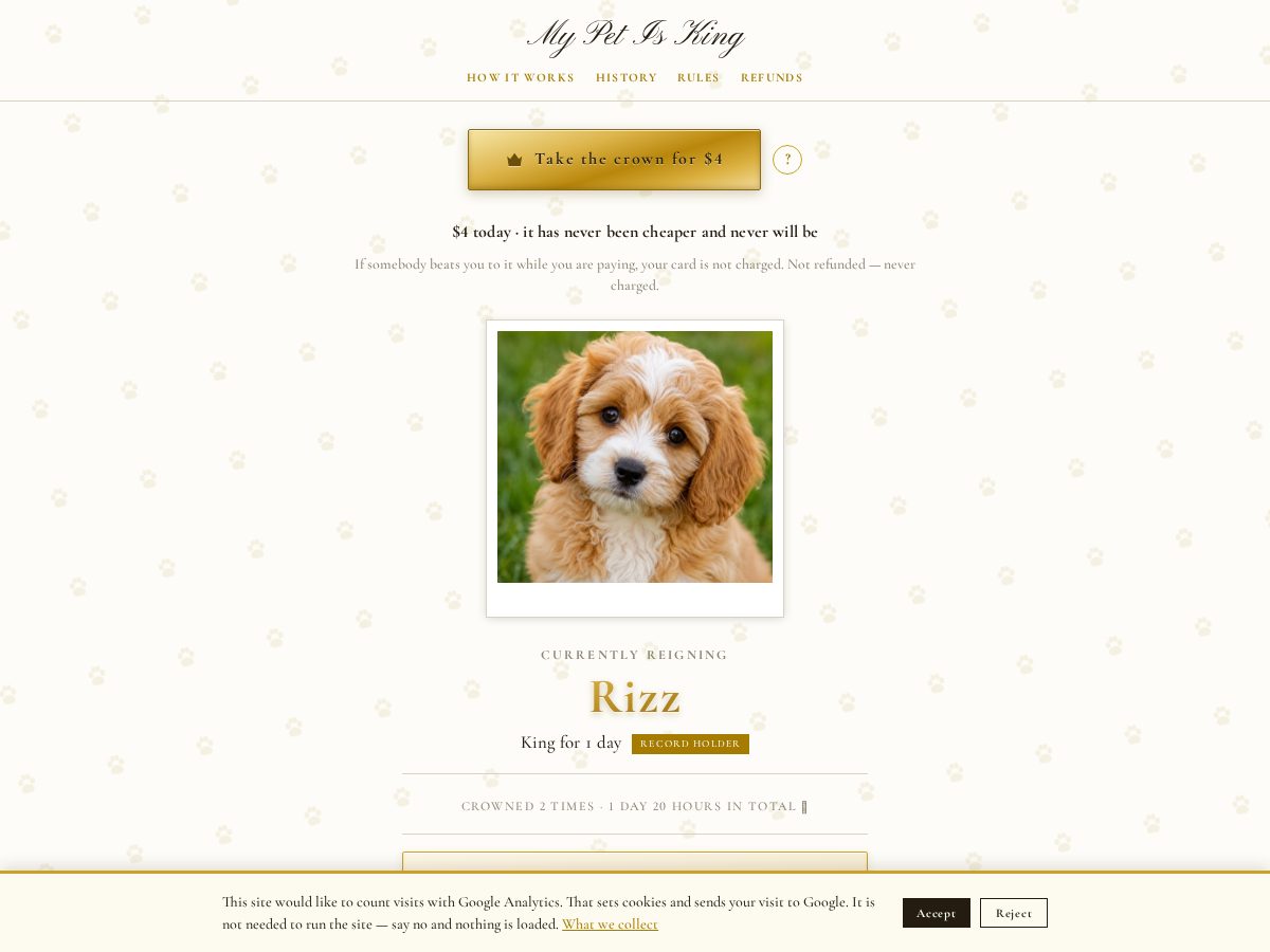 Landing-page snapshot of mypetisking.com
