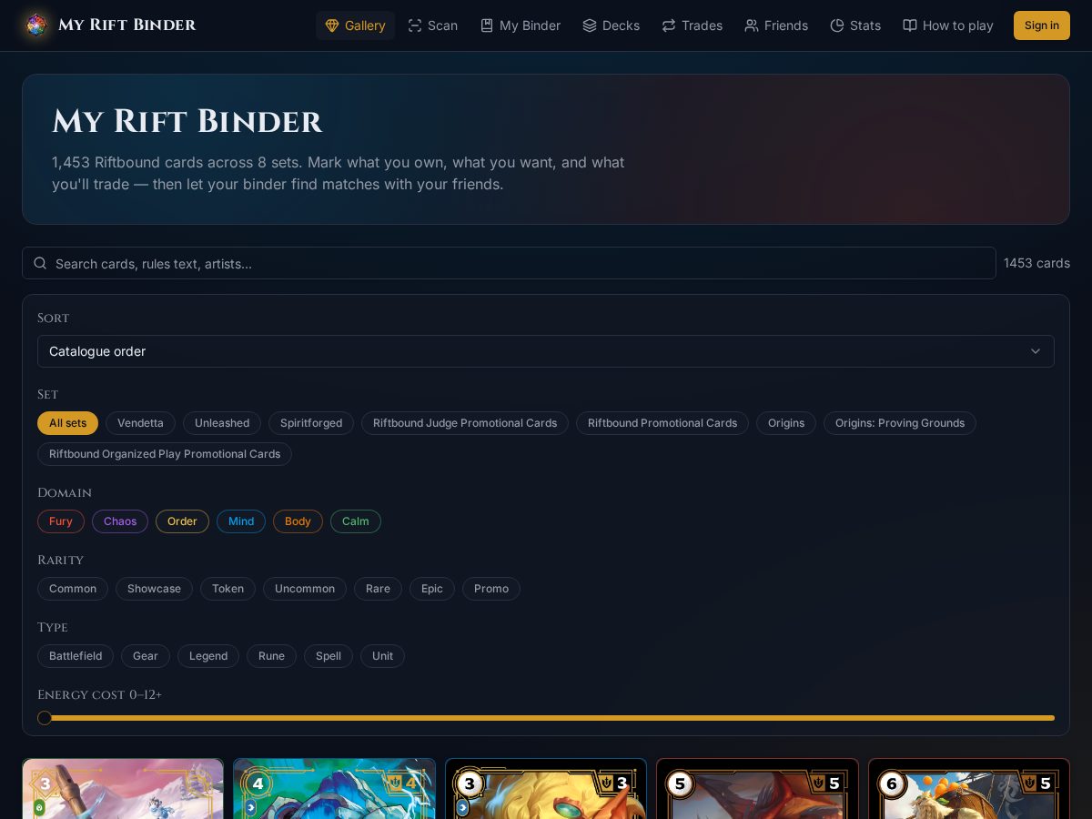 Landing-page snapshot of myriftbinder.com