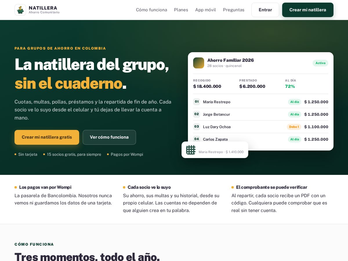 Landing-page snapshot of natilleraapp.com