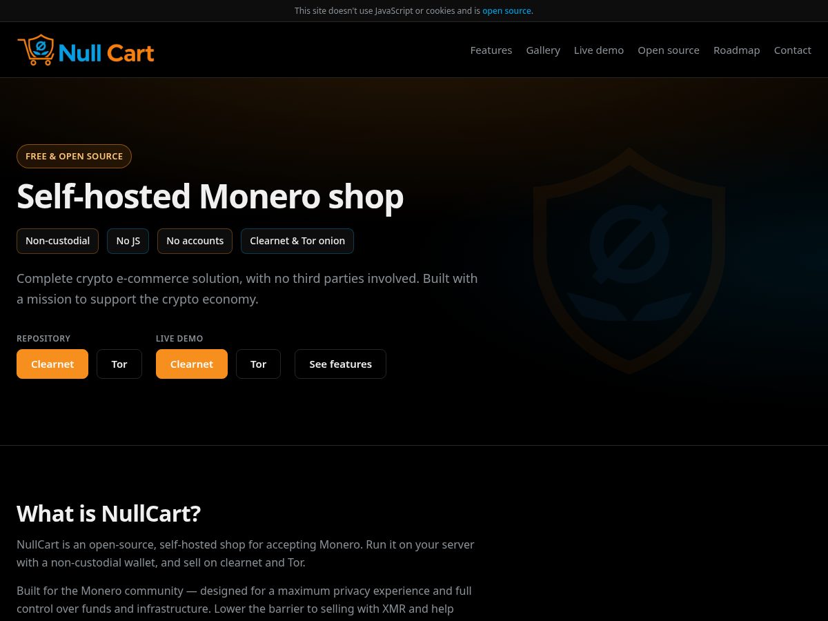 Landing-page snapshot of nullcart.net
