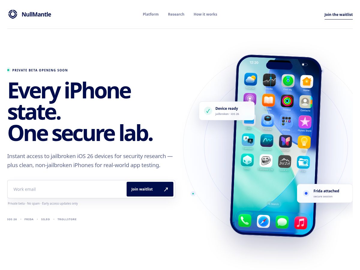 Landing-page snapshot of nullmantle.com
