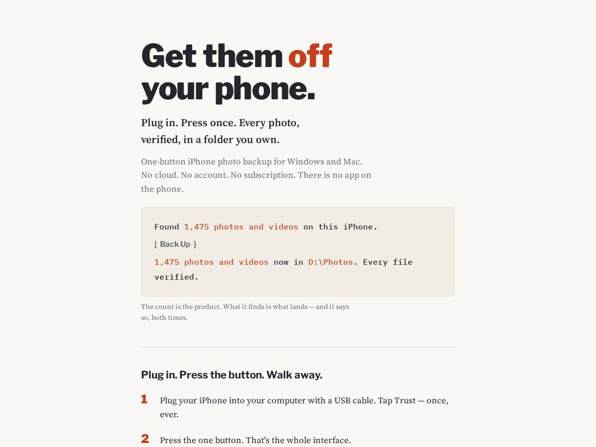 Landing-page snapshot of offmyphone.com