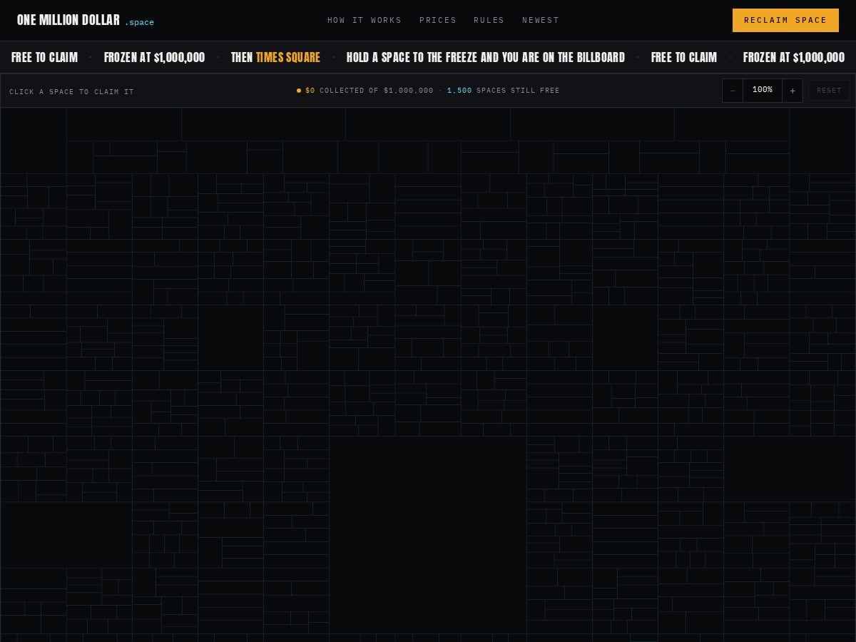 Landing-page snapshot of onemilliondollar.space