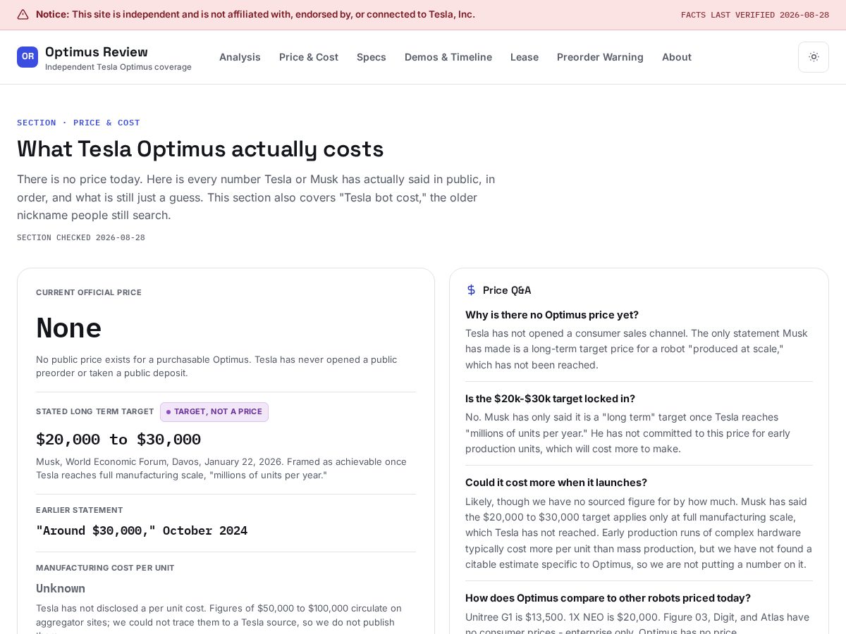 Landing-page snapshot of optimuscost.com