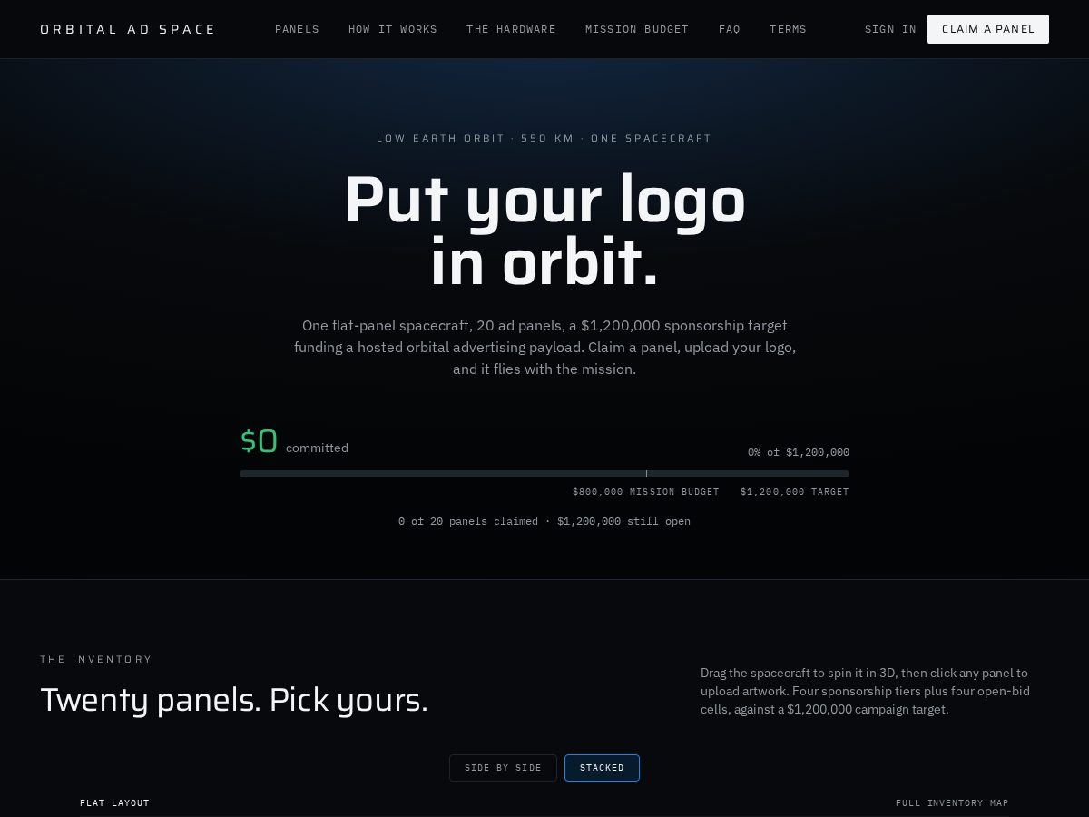 Landing-page snapshot of orbitadspace.com