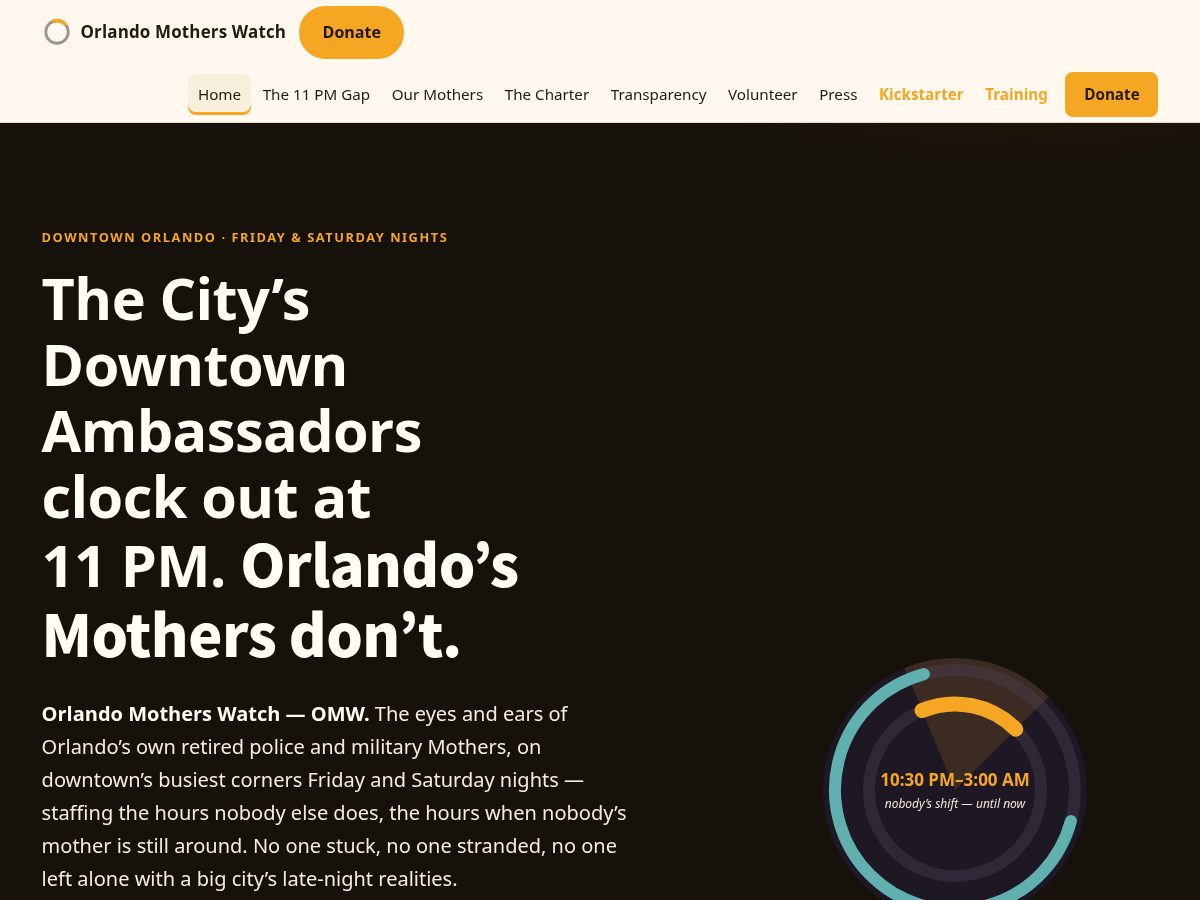 Landing-page snapshot of orlandomotherswatch.com