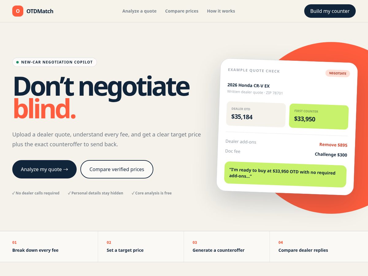 Landing-page snapshot of otdmatch.com
