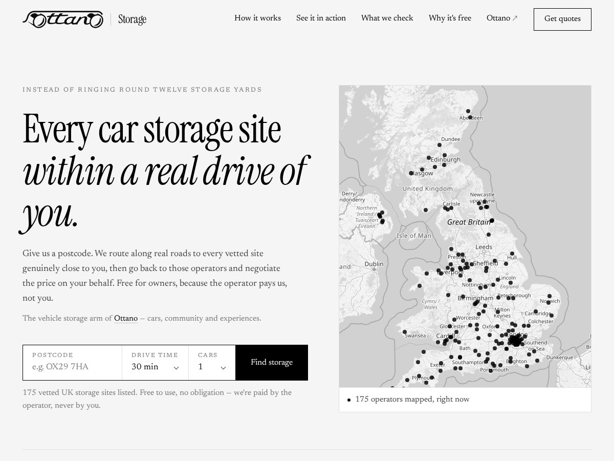 Landing-page snapshot of ottanostorage.com