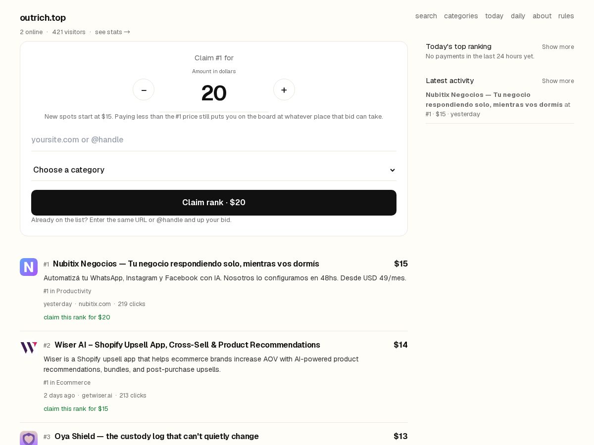 Landing-page snapshot of outrich.top