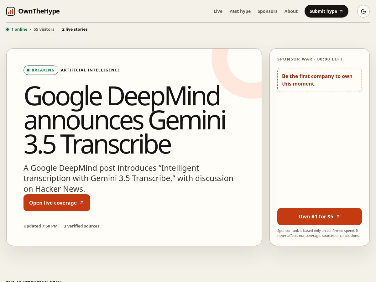 Landing-page snapshot of ownthehype.today