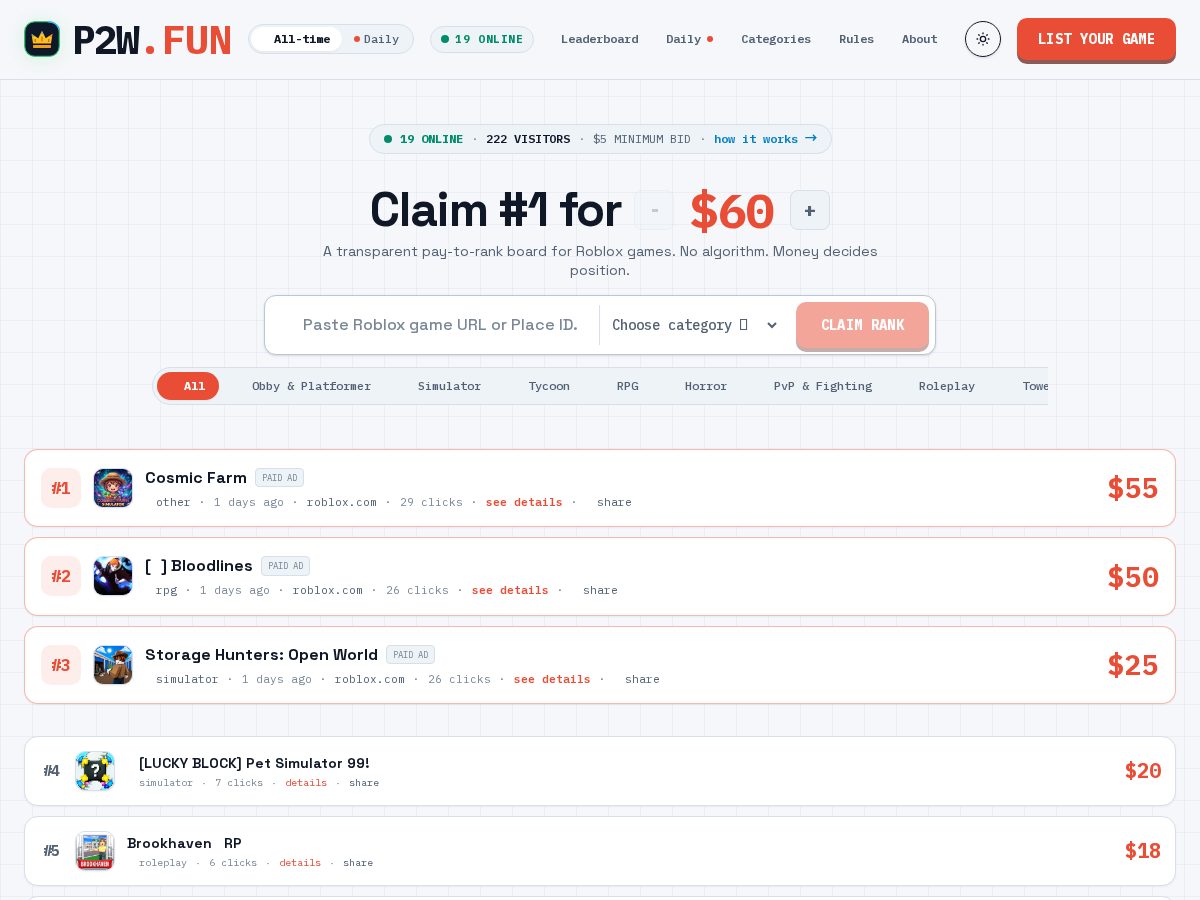 Landing-page snapshot of p2w.fun