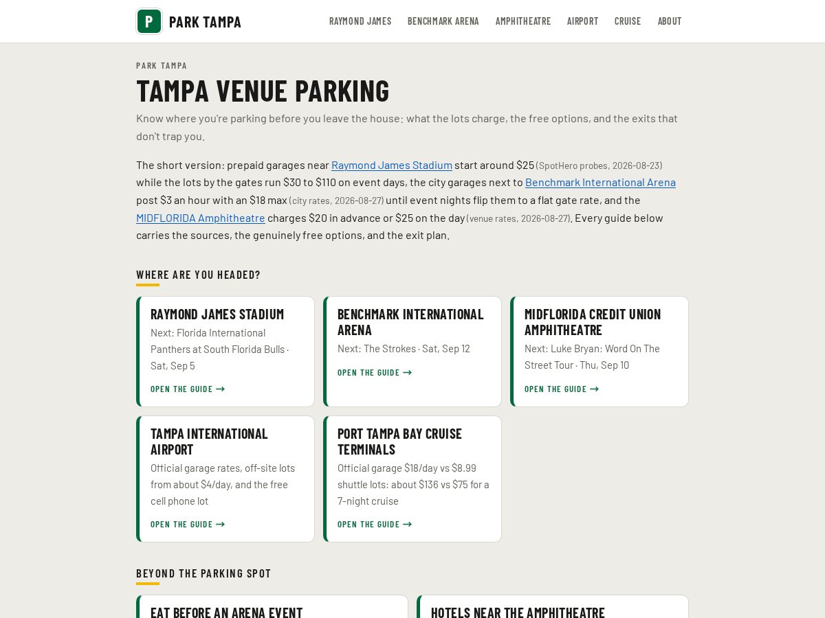 Landing-page snapshot of parktampa.com