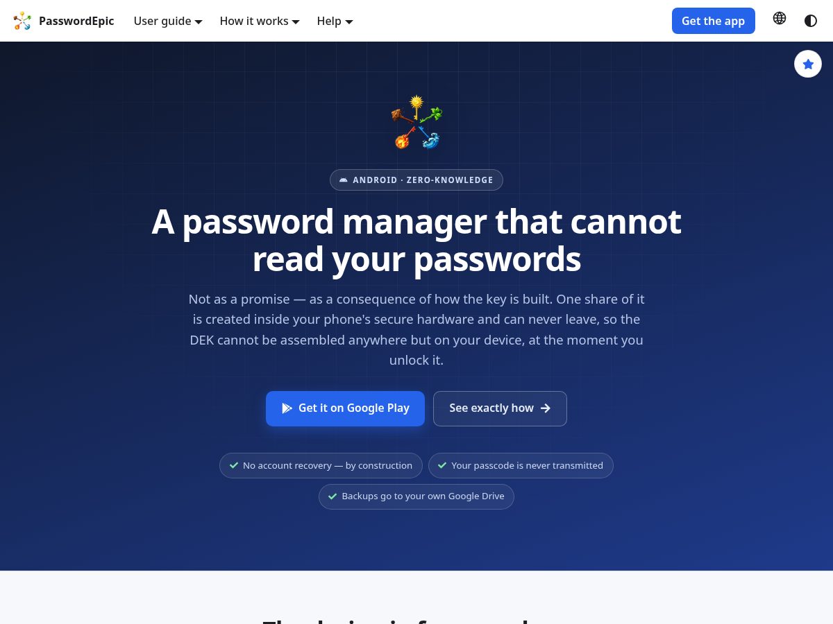 Landing-page snapshot of passwordepic.com