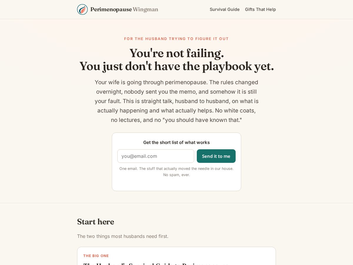 Landing-page snapshot of perimenopausewingman.com
