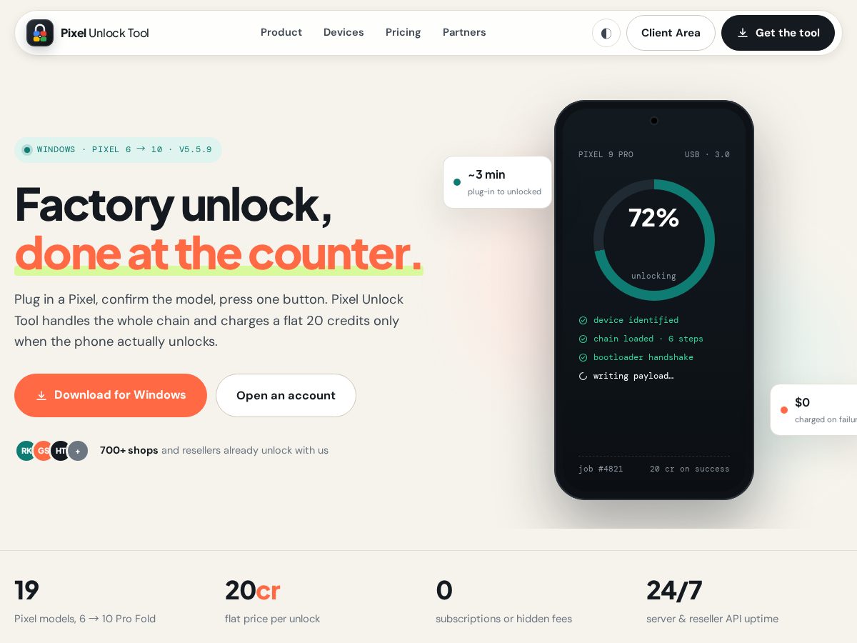 Landing-page snapshot of pixelunlocktool.org