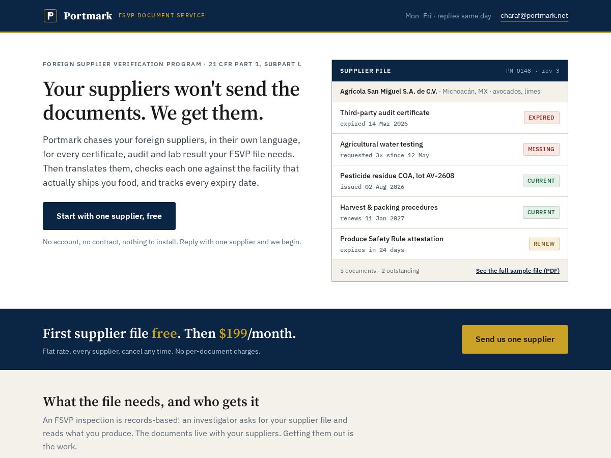 Landing-page snapshot of portmark.net
