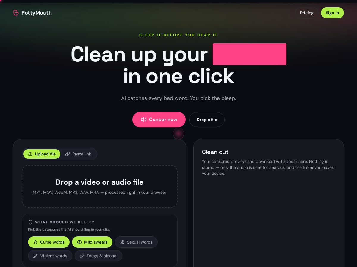 Landing-page snapshot of pottymouth.dev