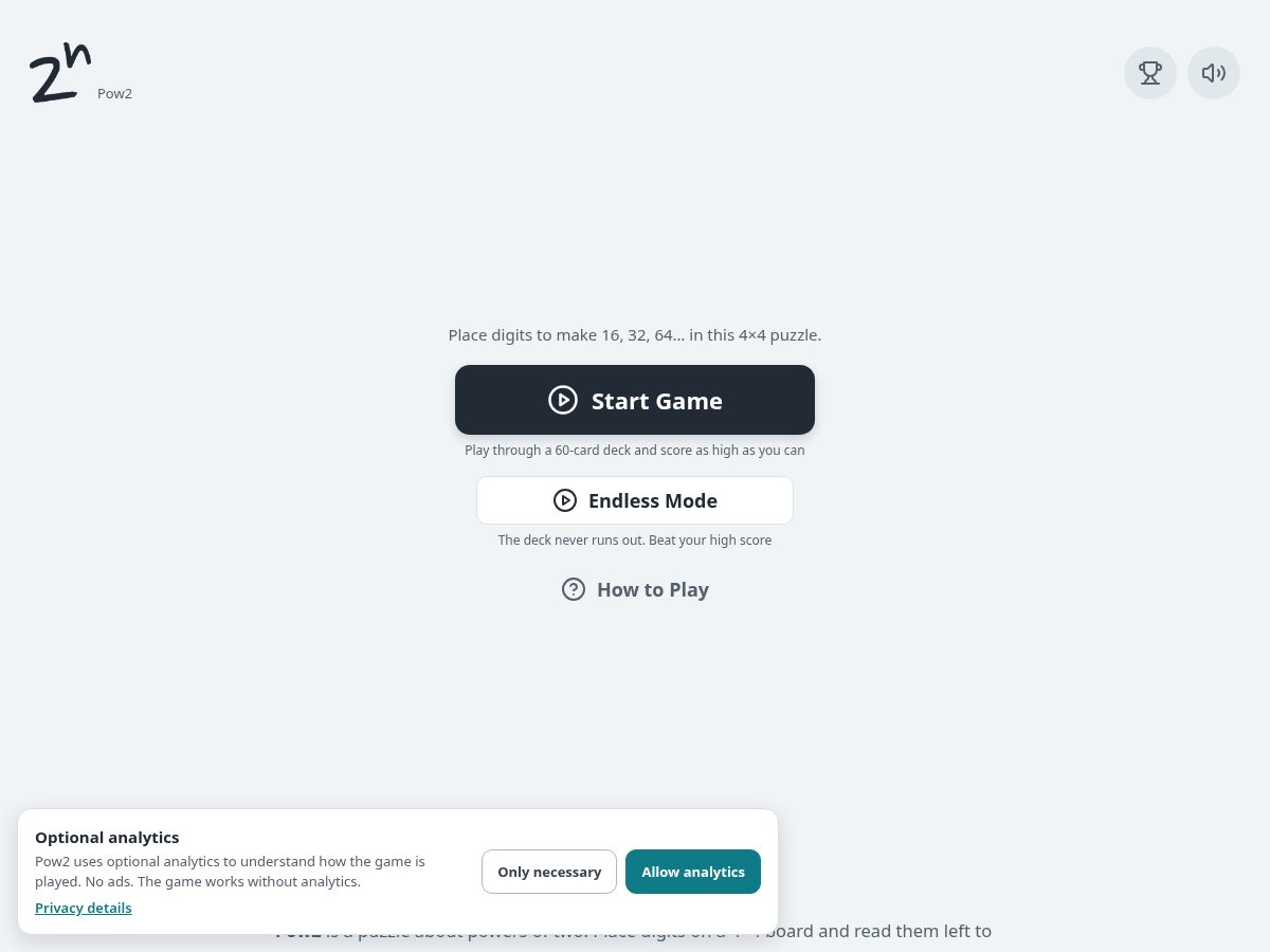 Landing-page snapshot of pow2.net