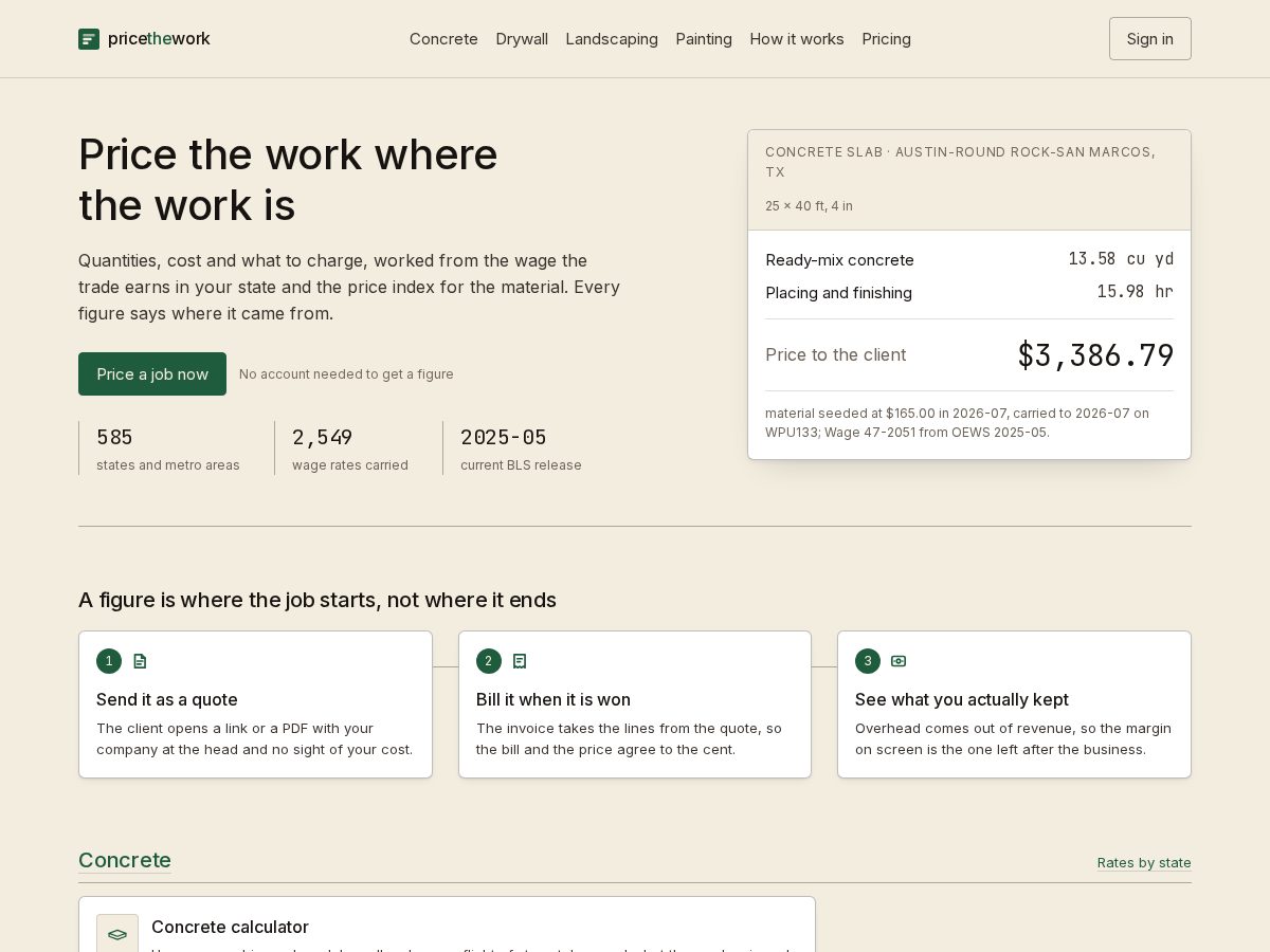Landing-page snapshot of pricethework.com