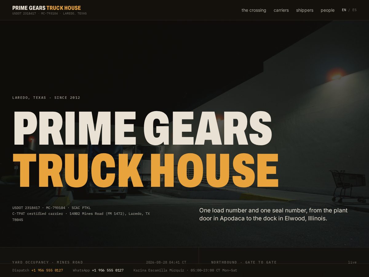 Landing-page snapshot of primegearstruckhouse.com