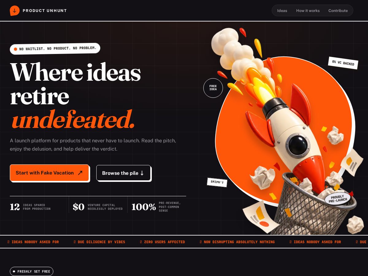 Landing-page snapshot of productunhunt.com